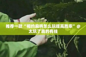 推荐一款“相约麻将怎么玩提高胜率”@太坑了真的有挂