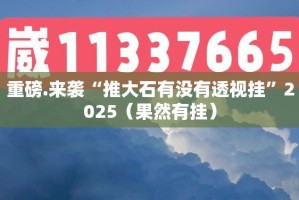 重磅.来袭“推大石有没有透视挂”2025（果然有挂）