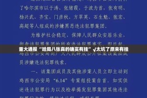 重大通报“哈局八张真的确实有挂”√太坑了原来有挂