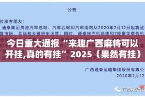 今日重大通报“来趣广西麻将可以开挂,真的有挂”2025（果然有挂）