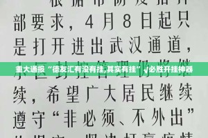 重大通报“德友汇有没有挂,其实有挂”√必胜开挂神器