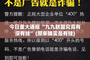 今日重大通报“九九联盟究竟有没有挂”(原来确实是有挂)