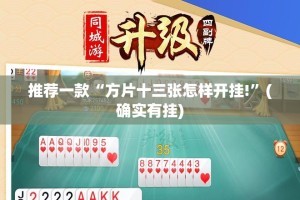 推荐一款“方片十三张怎样开挂!”(确实有挂)