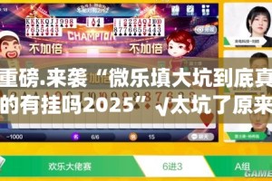 重磅.来袭“微乐填大坑到底真的有挂吗2025”√太坑了原来有挂