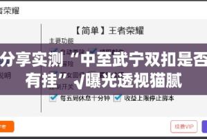 分享实测“中至武宁双扣是否有挂”√曝光透视猫腻