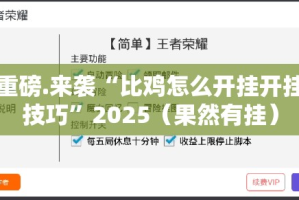重磅.来袭“比鸡怎么开挂开挂技巧”2025（果然有挂）