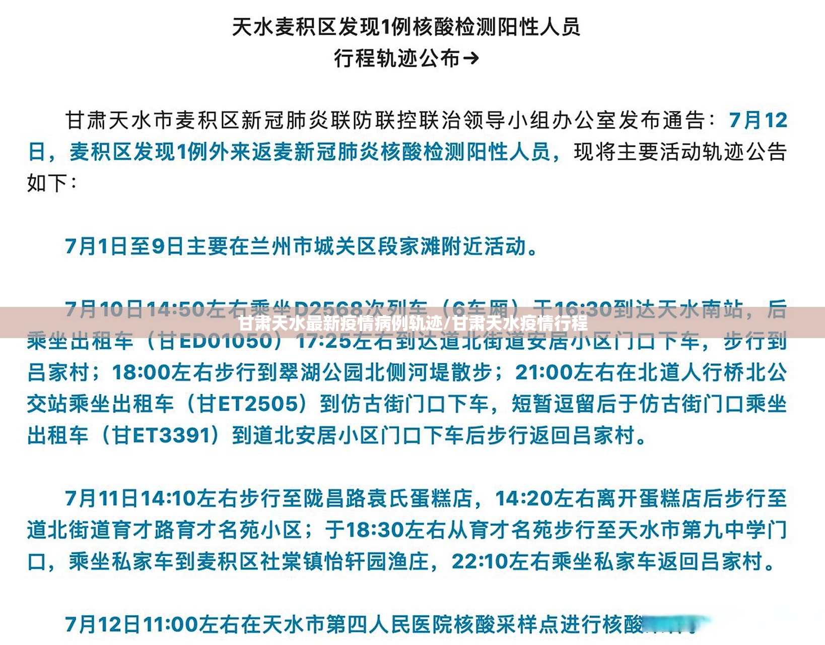 甘肃天水最新疫情病例轨迹/甘肃天水疫情行程